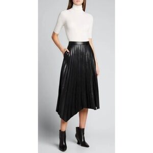 JONATHAN SIMKHAI • Black Vegan Leather Jayla Pleated Asymmetrical Midi Skirt